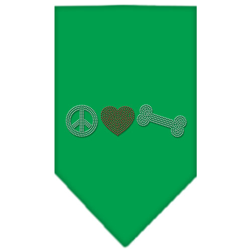 Peace Love Bone Rhinestone Bandana Emerald Green Large